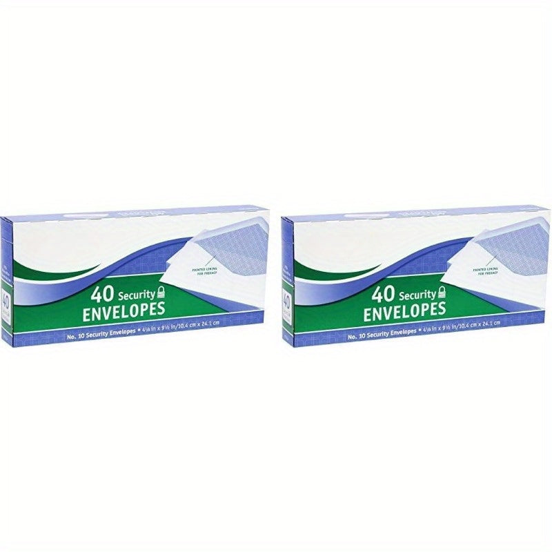 #10 Envelopes, Security Printed Lining for Privacy, Gummed Closure, All-Purpose 20-Ib Paper, 4-1/8" x 9-1/2", White, 40 Letter Size Envelopes per Box (75214)