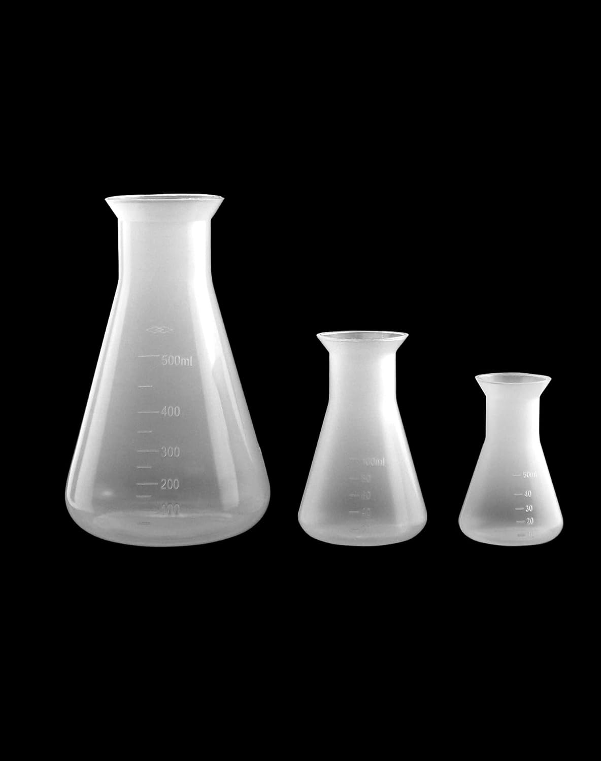 Erlenmeyer Flask, 3 Pack Clear Scale Plastic Conical Flask for Laboratory School Educational Learning Standard Capacity 50ml+100ml+500ml