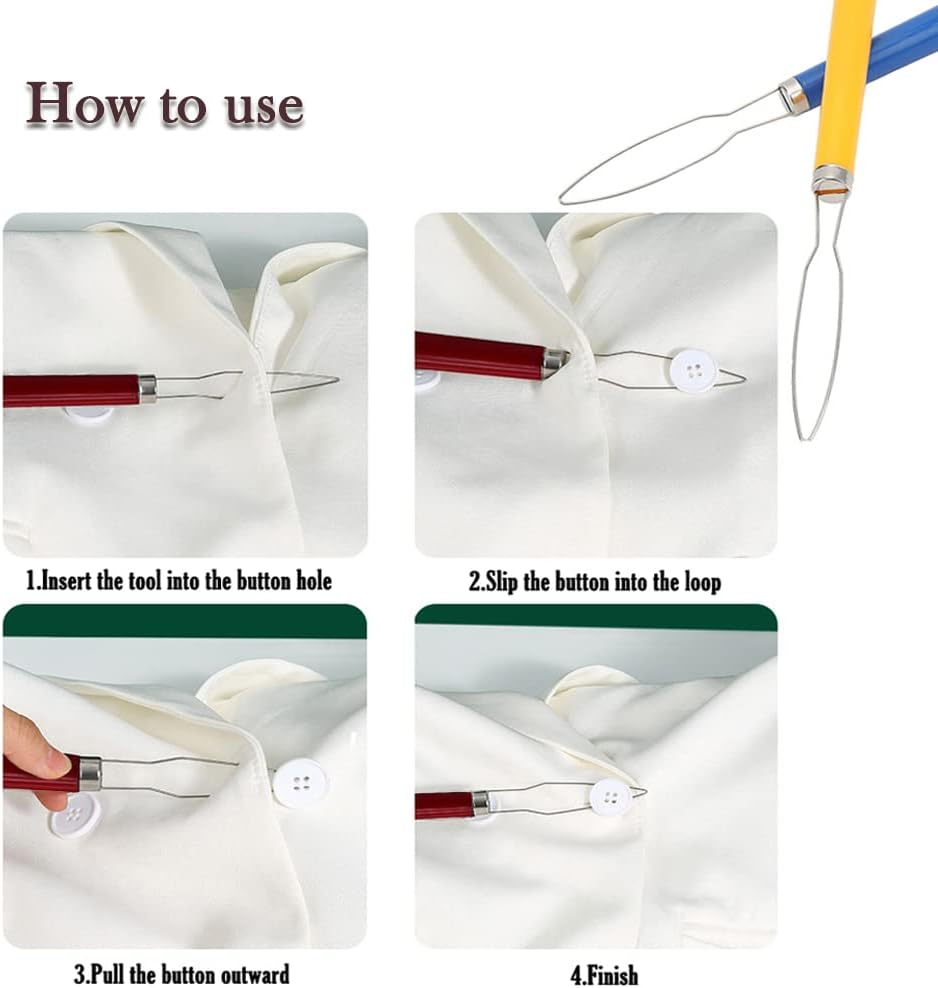 2 Pcs Button Hooks, One Hand Buttons Aids, Bright Dressing Aid Device Tools, Button Assist Devices with Comfort Grip Handle for Arthritis, Parkinsons, Independent Living(Random Colours)
