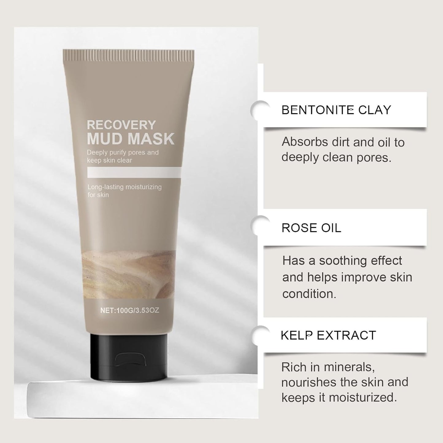 Recovery Mud Mask, Relief Mud Mask for Face & Body, Hydrating & Deep Pore Cleanser, Nature-Derived Ingredients, Oil Control Wash Off Body Mud