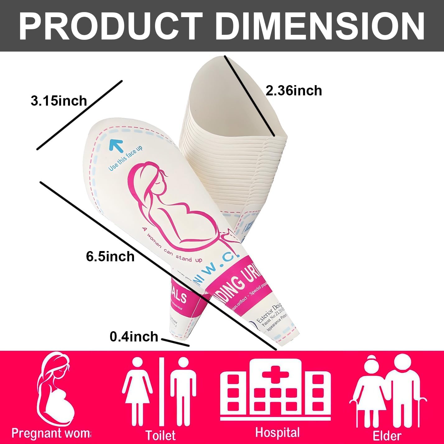 12Pcs Disposable Female Urination Device, Portable Girl Urinal Funnel Women Outside Pee Cup Standing Pee Disposable Cup Female Urinal Waterproof Paper for Hiking Camping Outdoor
