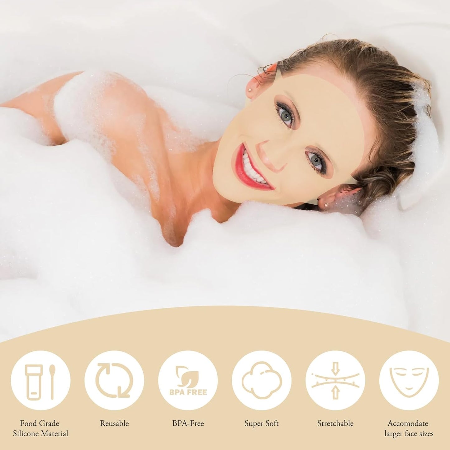 2Pcs Sheets Silicone Face Mask Holder Reusable Mask Cover, Anti-Wrinkle Moisturizing 3D Facial Mask Cover Prevent Evaporation Falling Skincare Beauty Spa for Women Men (Pink, Gold)