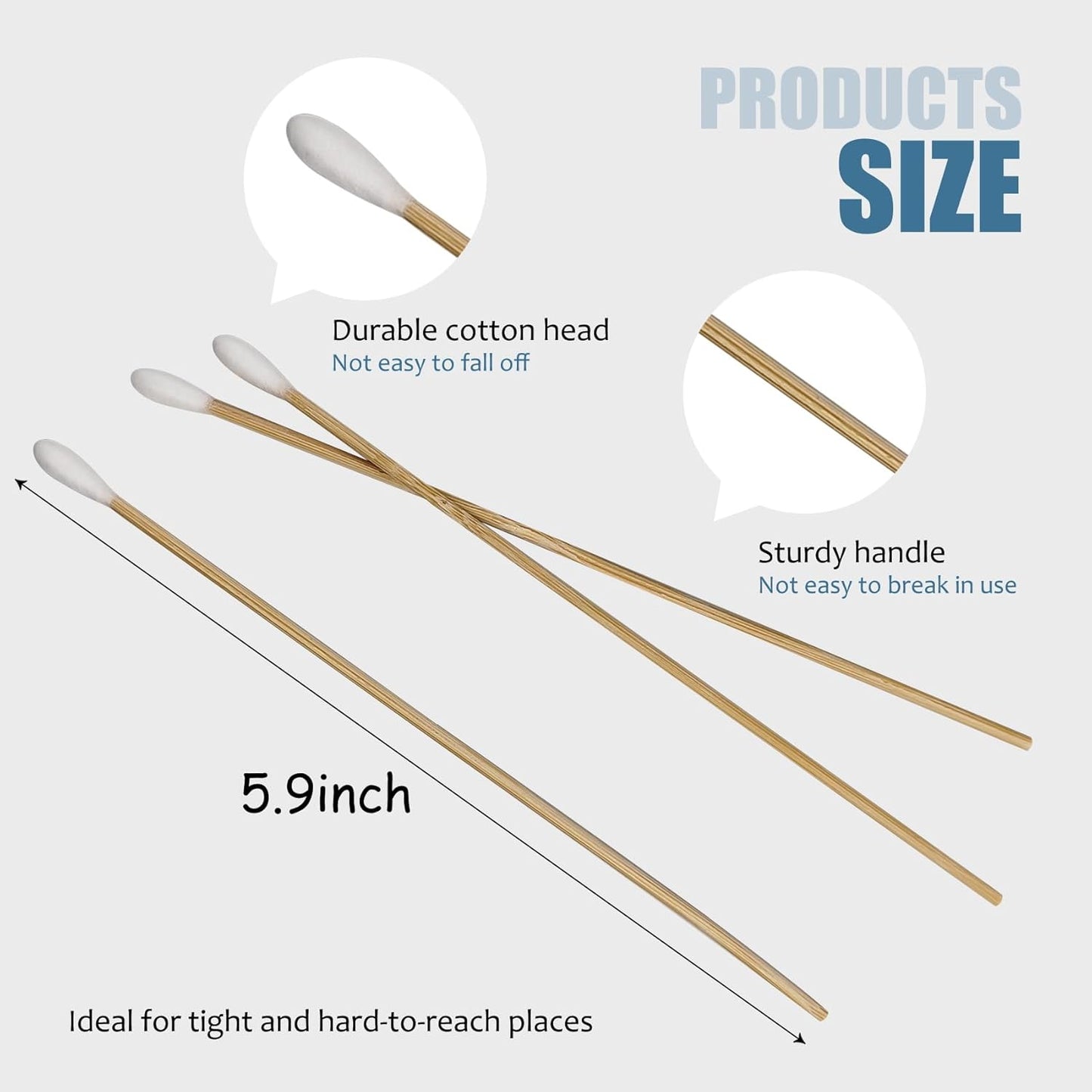 100 Pcs 6 Inch Long Bamboo Cotton Swabs with Wooden Handles-Cotton Tip Applicators for Cleaning, Makeup, Pets Care,Remover - For Ceramics, Jewelry (100)