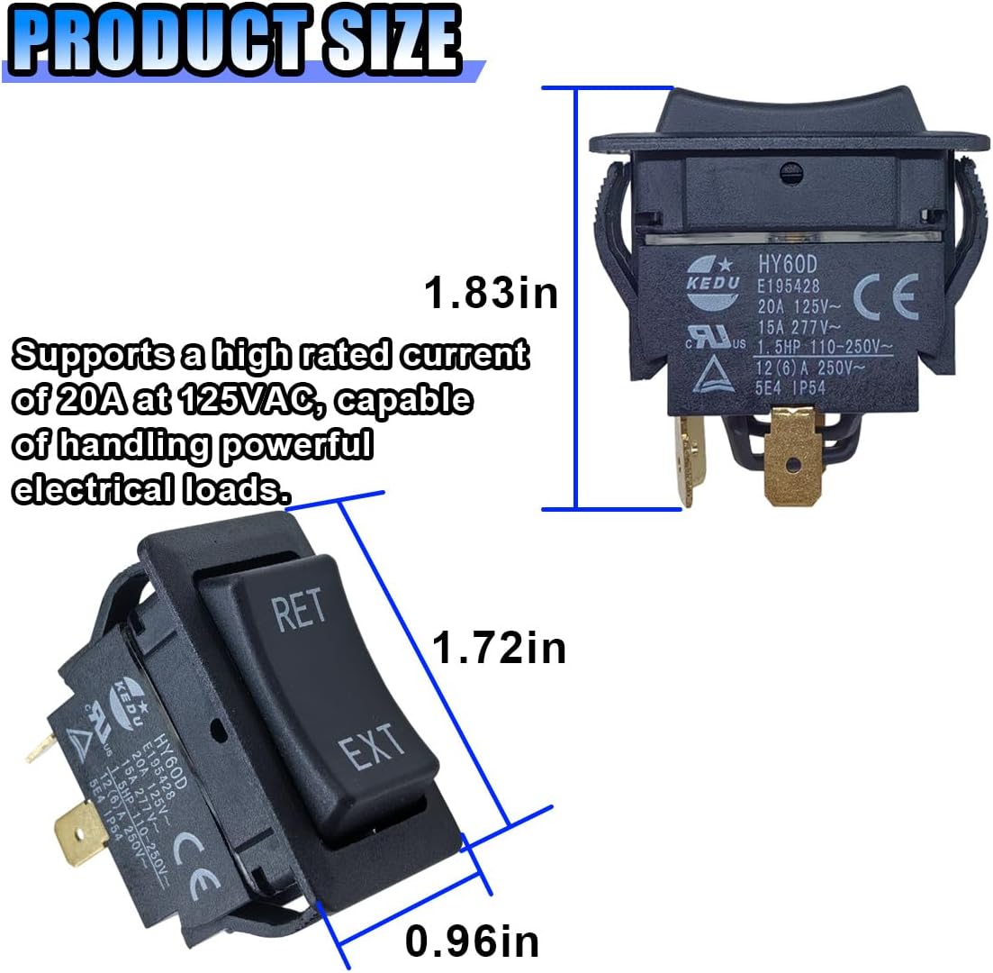 Rocker Switch, 4Pin Rocker Toggle Switch, 20A 125VAC (ON)-Off-(ON) Push Button Switchs, Automatic Reset RET-EXT Pushbutton Switchs for Industrial Electric Power Equipment Control