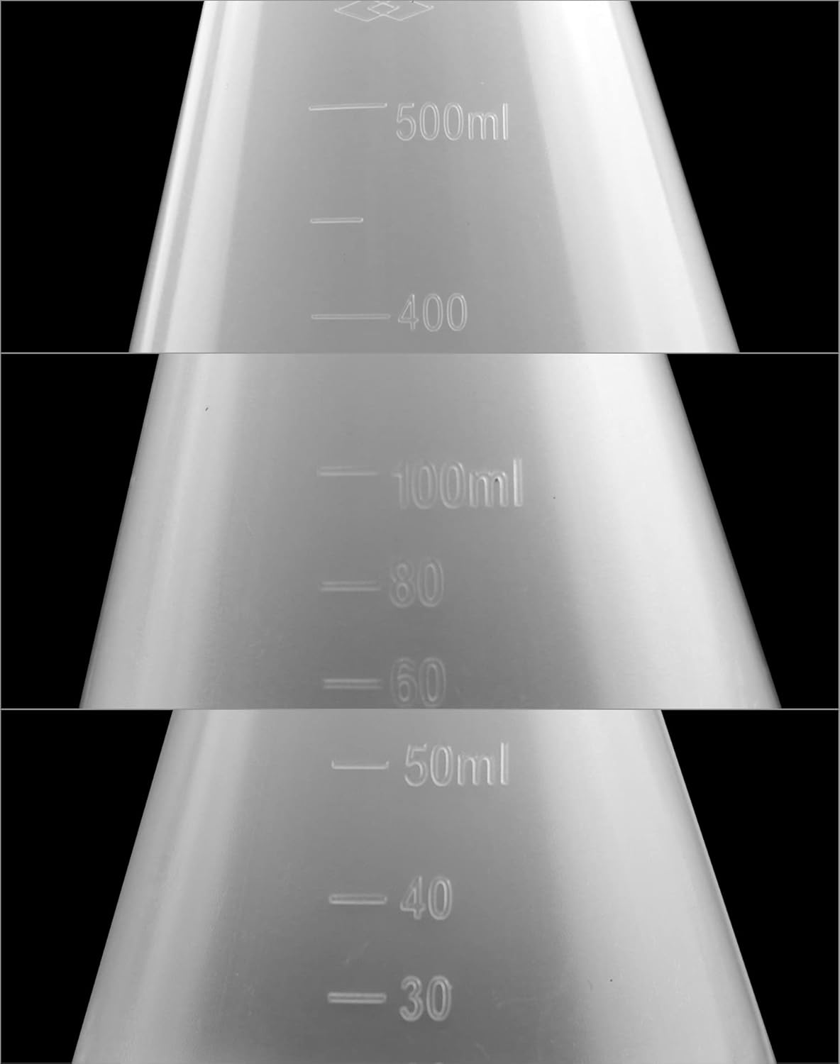 Erlenmeyer Flask, 3 Pack Clear Scale Plastic Conical Flask for Laboratory School Educational Learning Standard Capacity 50ml+100ml+500ml