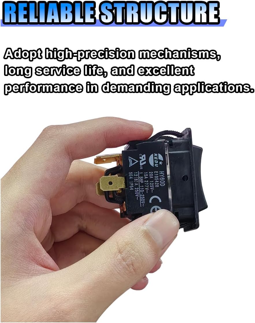 Rocker Switch, 4Pin Rocker Toggle Switch, 20A 125VAC (ON)-Off-(ON) Push Button Switchs, Automatic Reset RET-EXT Pushbutton Switchs for Industrial Electric Power Equipment Control