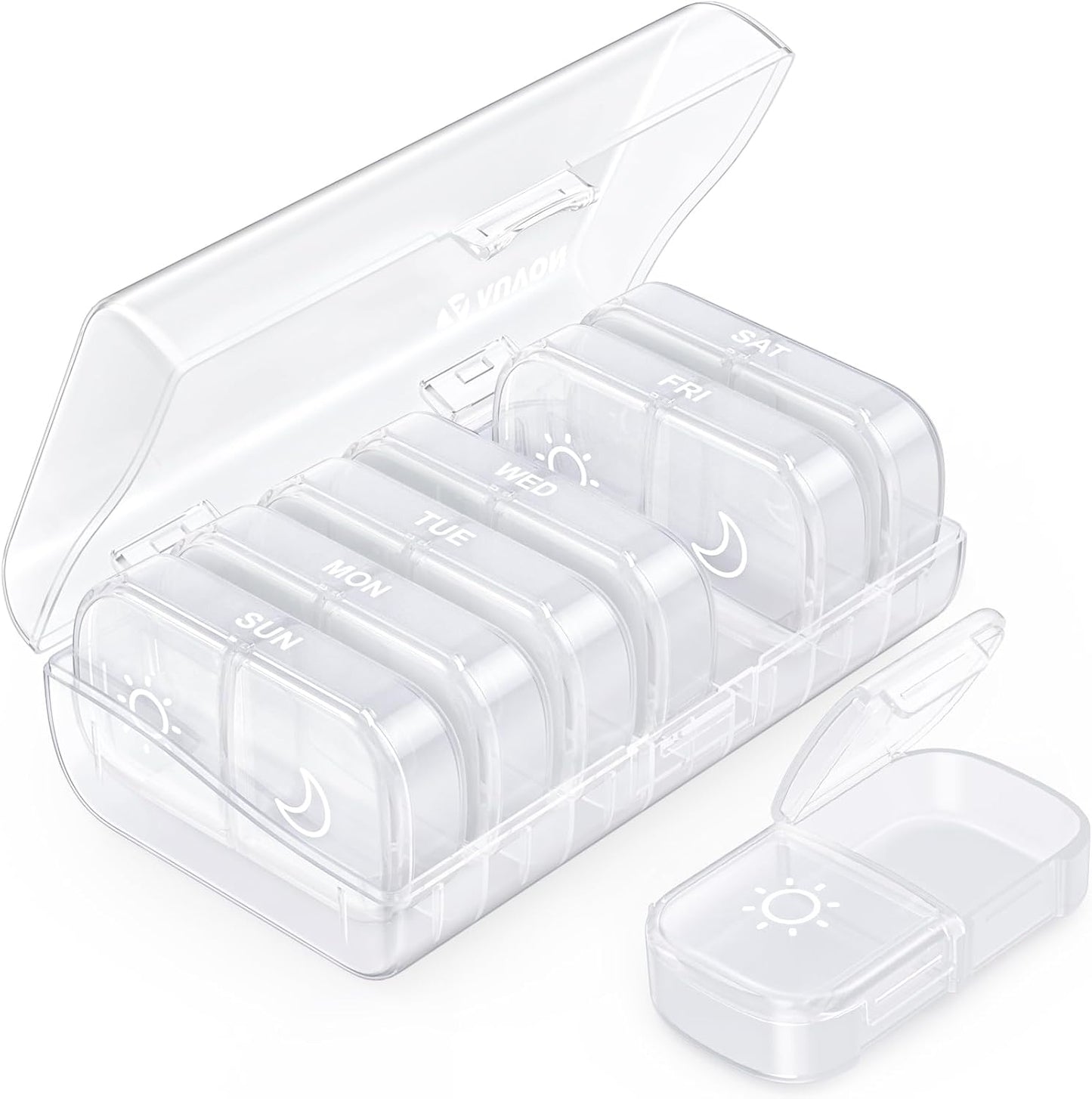 XL Weekly Pill Organizer 2 Times a Day, Pill Box 7 Day with One-Side Large Openings for Easy to Use, Black Privacy Protection AM PM Pill Case for Medication, Vitamins, Fish Oils, Supplements White
