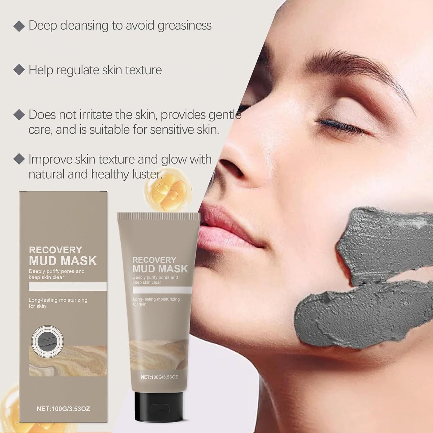 Recovery Mud Mask, Relief Mud Mask for Face & Body, Hydrating & Deep Pore Cleanser, Nature-Derived Ingredients, Oil Control Wash Off Body Mud
