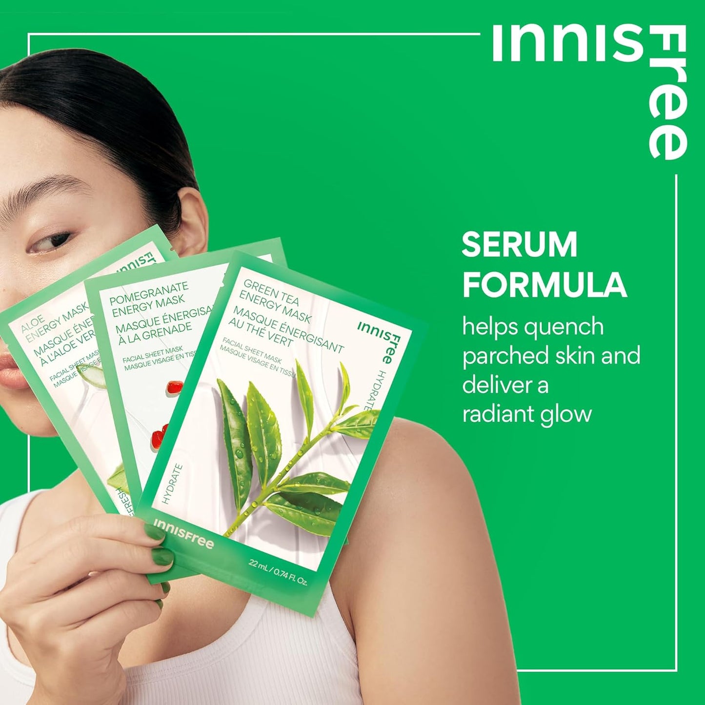 innisfree Energy Mask, Hydrating and Soothing Serum Korean Sheet Mask, Face Mask for Bright, Glowing Skin