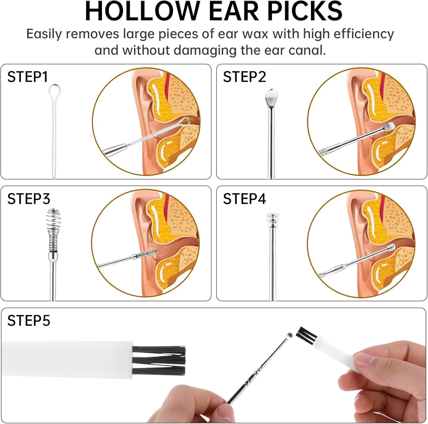 8 Pcs Ear Pick Earwax Removal Kit Ear Cleaning Kit Ear Wax Removal Tools Professional Ear Cleanerl Kit Stainless Steel Ear Picks with Storage Box and Cleaning Brush Ear Cleaner Curette Easy to Use