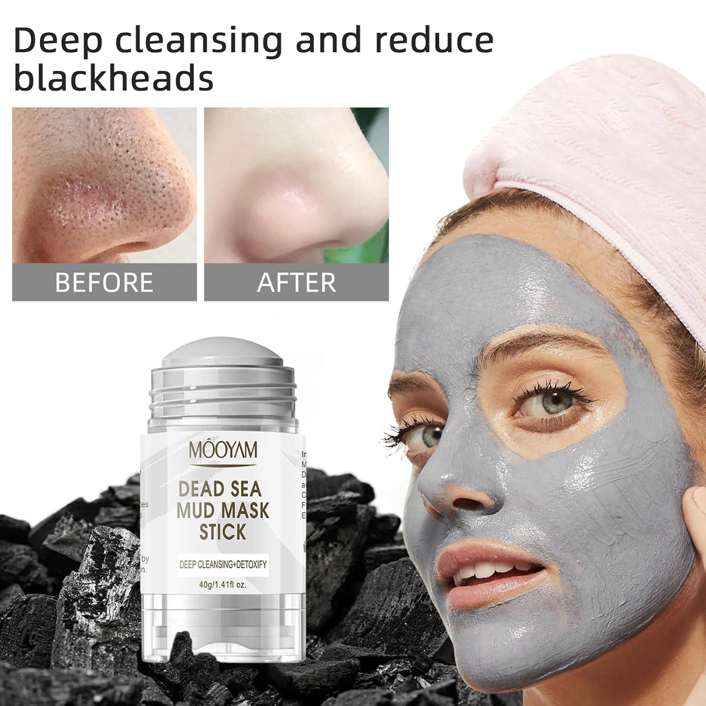 Clay Mask for Face, Dead Sea Mud Mask Stick Purifying Face Mask Deeping Cleanser Blackhead Detoxify Blemished Skin Oil Control, Dead Sea Mud Mask Skin Care for All Skin Types