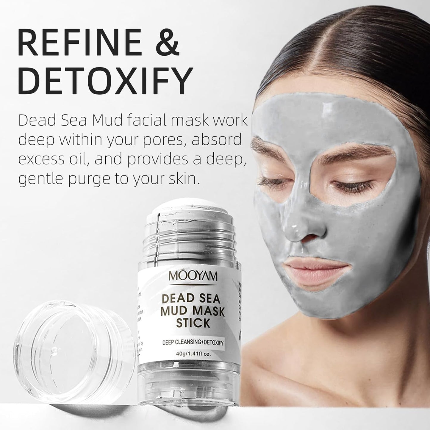 Clay Mask for Face, Dead Sea Mud Mask Stick Purifying Face Mask Deeping Cleanser Blackhead Detoxify Blemished Skin Oil Control, Dead Sea Mud Mask Skin Care for All Skin Types