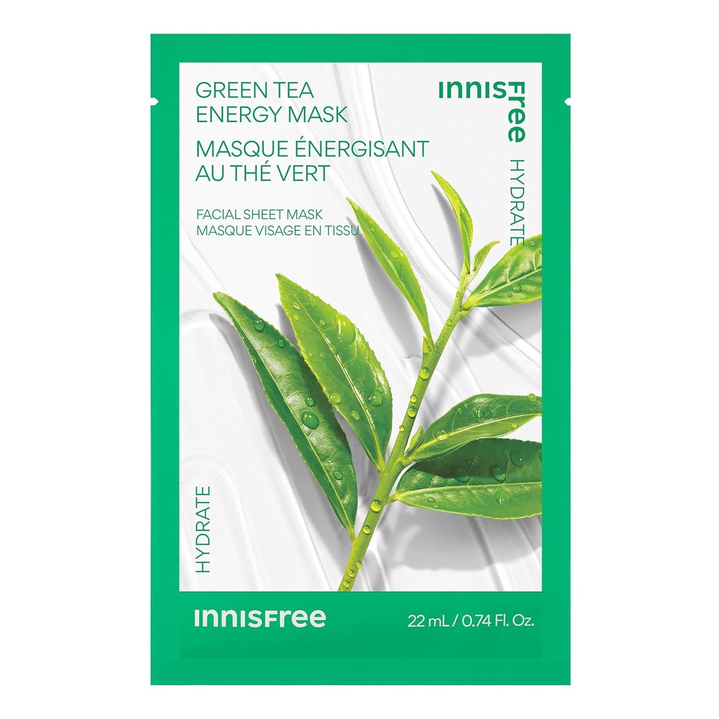 innisfree Energy Mask, Hydrating and Soothing Serum Korean Sheet Mask, Face Mask for Bright, Glowing Skin Green Tea