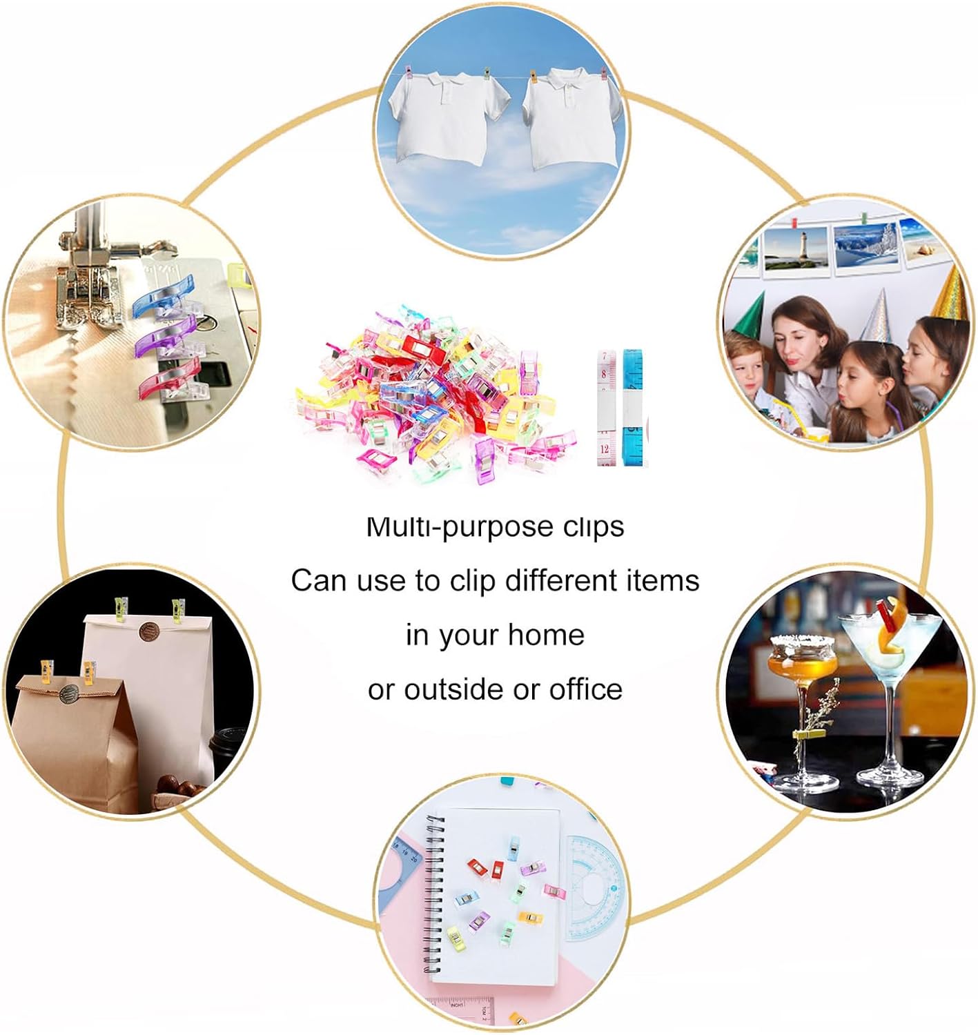 Sewing Supplies, Premium Plastic Clips, Sewing Notions for Sewing Quilting Supplies Crafting Tools, Sewing Clips for Fabric and Quilting, Multipurpose Sewing Clips, Pack of 100, Add Two Ruler.