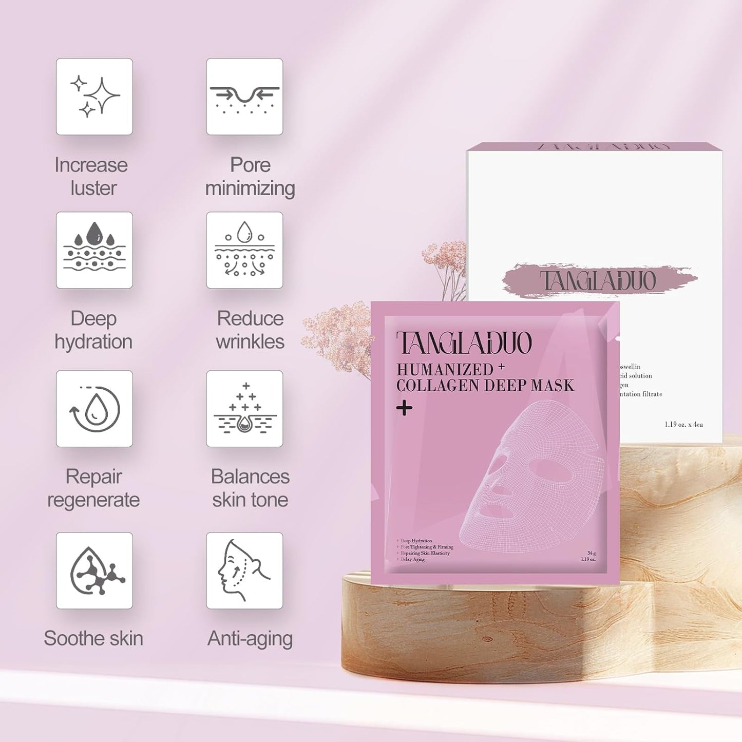 Humanized Collagen Real Deep Overnight Mask,Hydrating Firming,Anti-ageing Hydrogel Mask,for All Skin Types,Elasticity Improvement,Pore Minimizing,Minimize Wrinkles,1Pcs,Pink