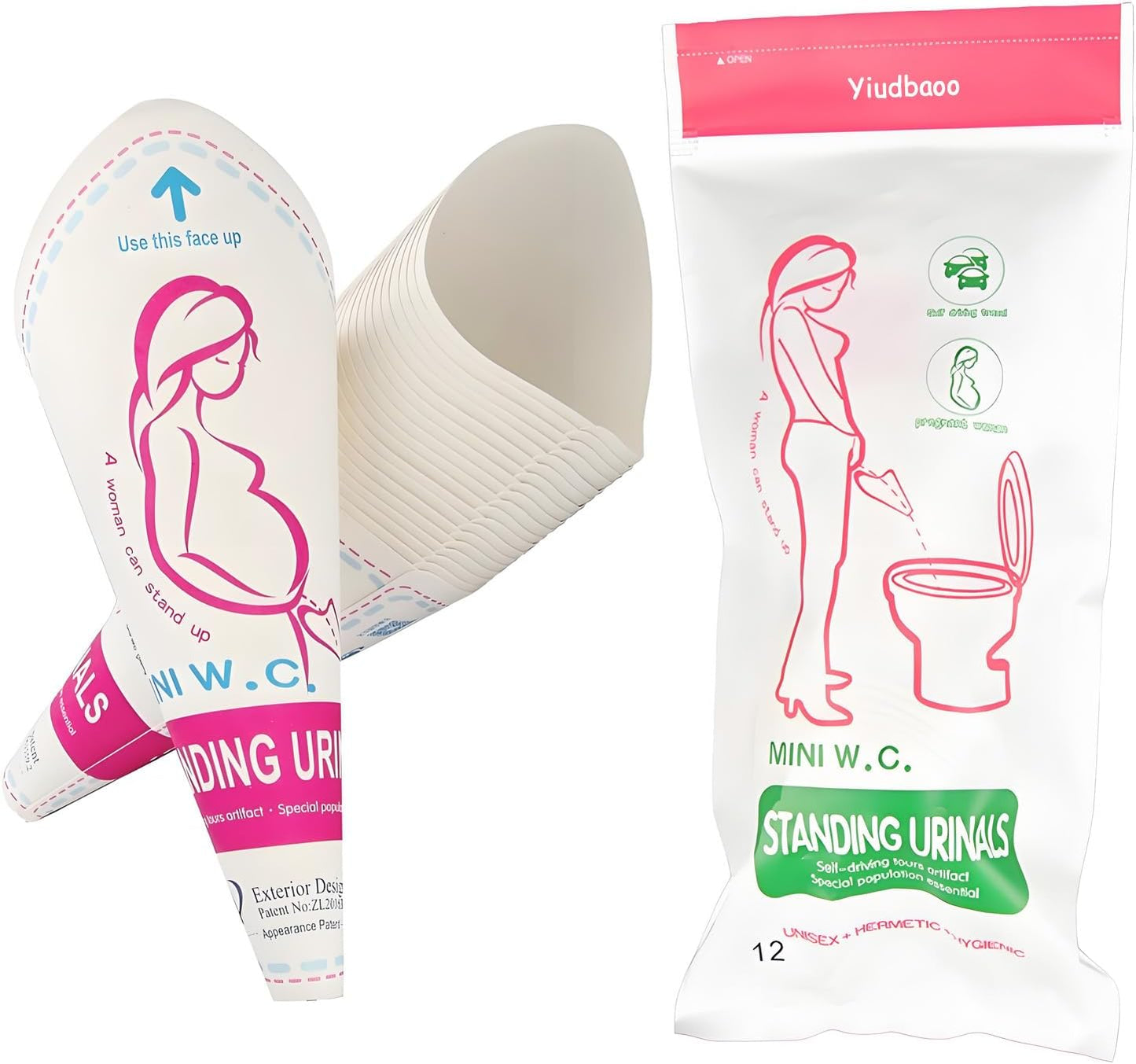 12Pcs Disposable Female Urination Device, Portable Girl Urinal Funnel Women Outside Pee Cup Standing Pee Disposable Cup Female Urinal Waterproof Paper for Hiking Camping Outdoor