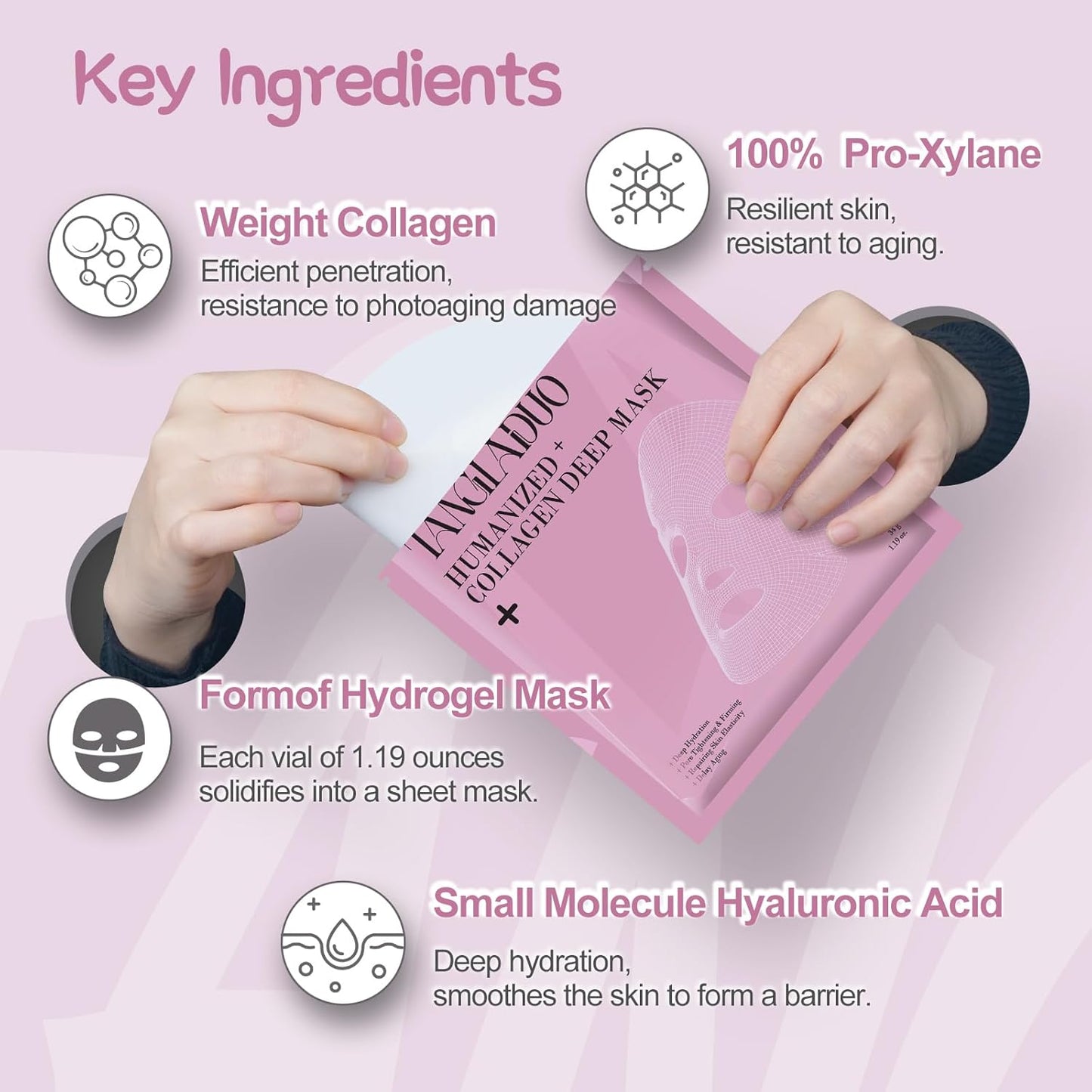 Humanized Collagen Real Deep Overnight Mask,Hydrating Firming,Anti-ageing Hydrogel Mask,for All Skin Types,Elasticity Improvement,Pore Minimizing,Minimize Wrinkles,1Pcs,Pink