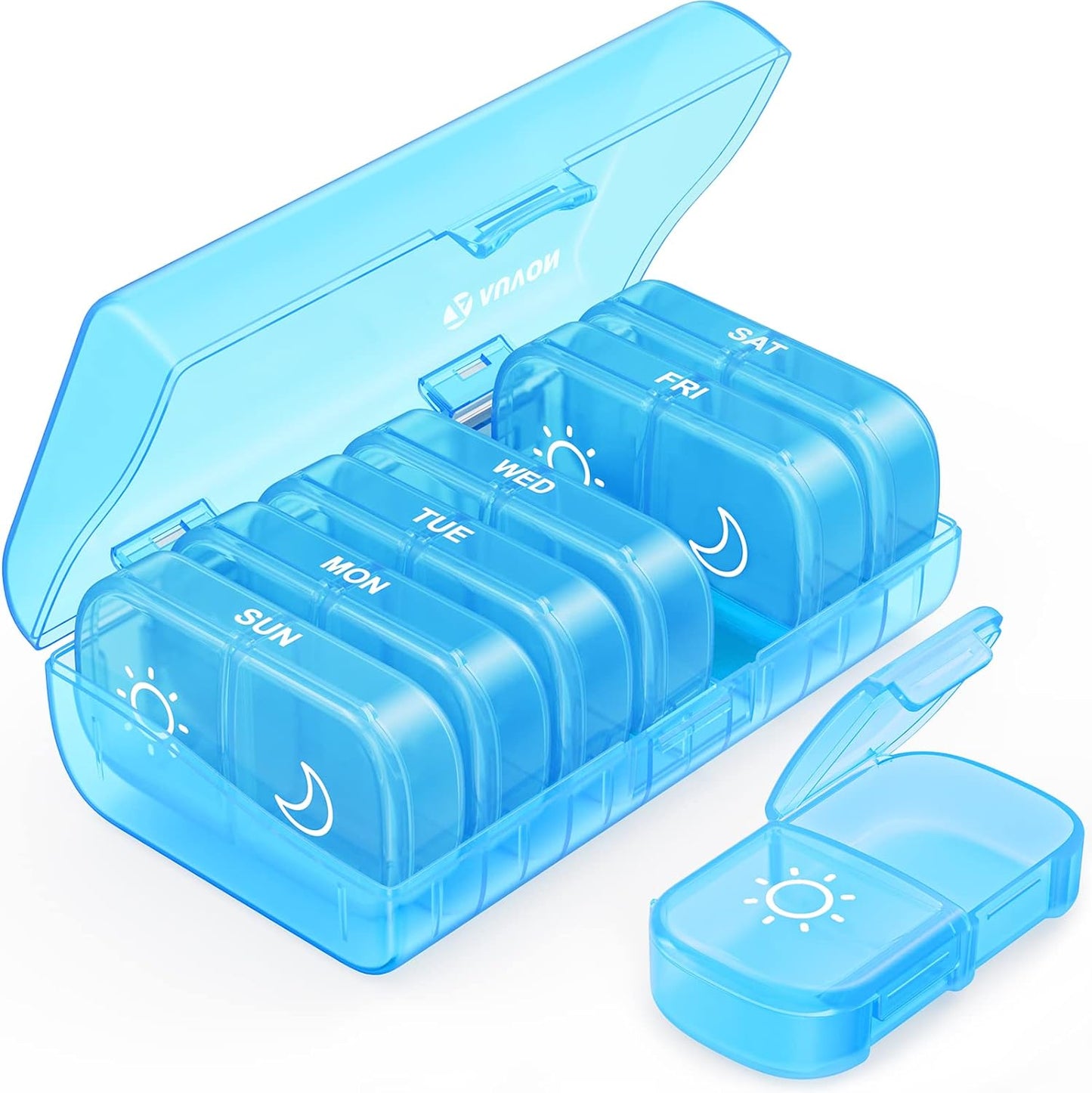 XL Weekly Pill Organizer 2 Times a Day, Pill Box 7 Day with One-Side Large Openings for Easy to Use, Black Privacy Protection AM PM Pill Case for Medication, Vitamins, Fish Oils, Supplements Blue