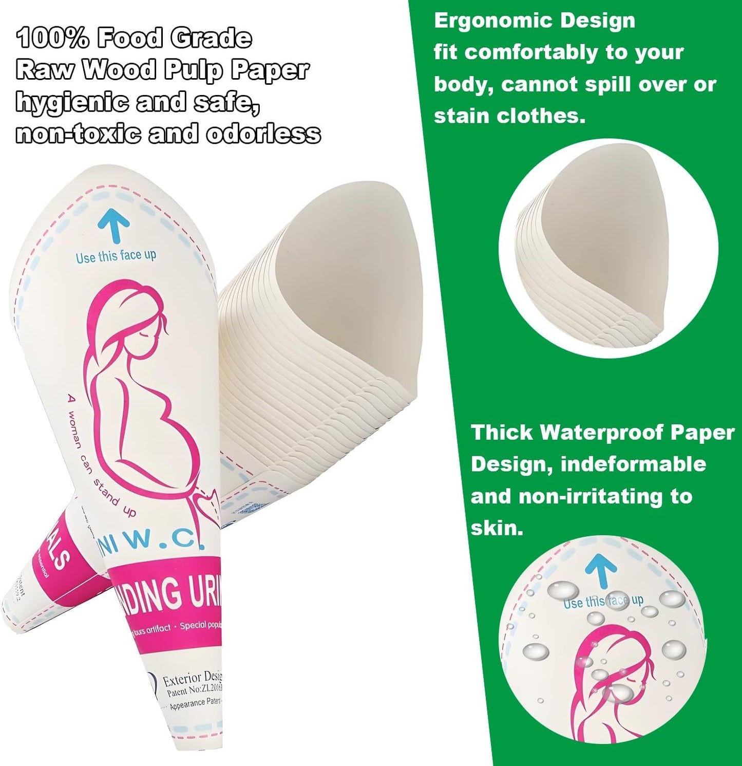 12Pcs Disposable Female Urination Device, Portable Girl Urinal Funnel Women Outside Pee Cup Standing Pee Disposable Cup Female Urinal Waterproof Paper for Hiking Camping Outdoor