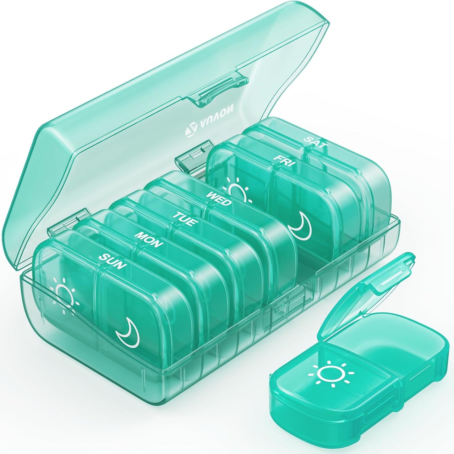 XL Weekly Pill Organizer 2 Times a Day, Pill Box 7 Day with One-Side Large Openings for Easy to Use, Black Privacy Protection AM PM Pill Case for Medication, Vitamins, Fish Oils, Supplements Cyan
