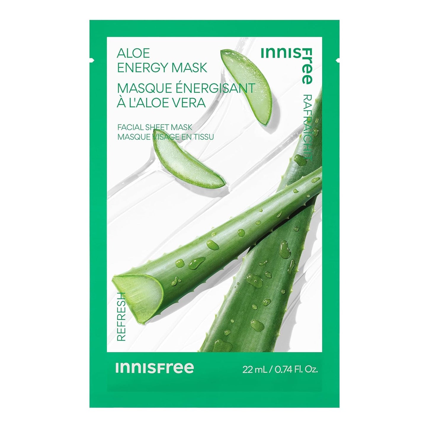 innisfree Energy Mask, Hydrating and Soothing Serum Korean Sheet Mask, Face Mask for Bright, Glowing Skin Aloe