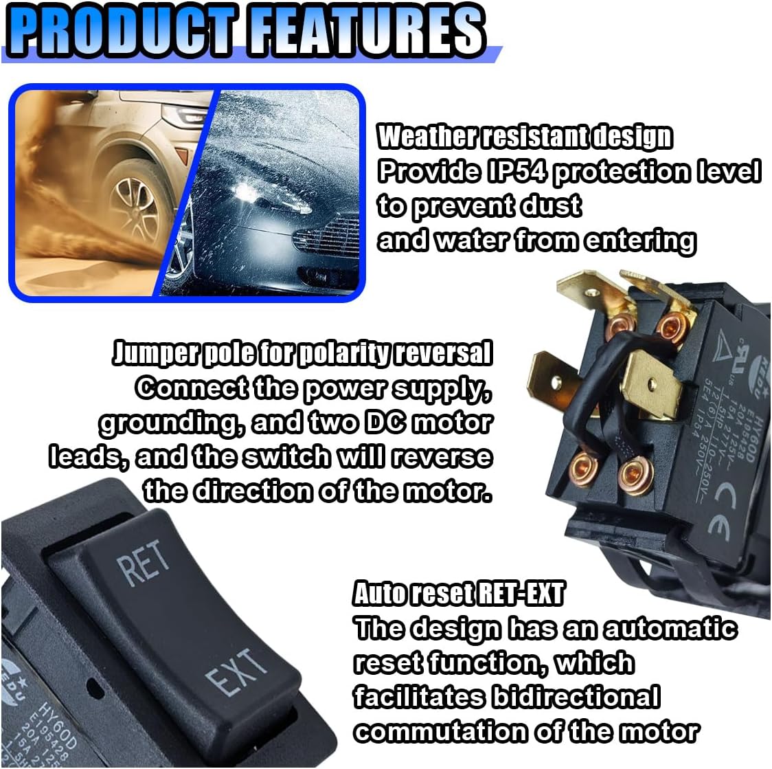 Rocker Switch, 4Pin Rocker Toggle Switch, 20A 125VAC (ON)-Off-(ON) Push Button Switchs, Automatic Reset RET-EXT Pushbutton Switchs for Industrial Electric Power Equipment Control