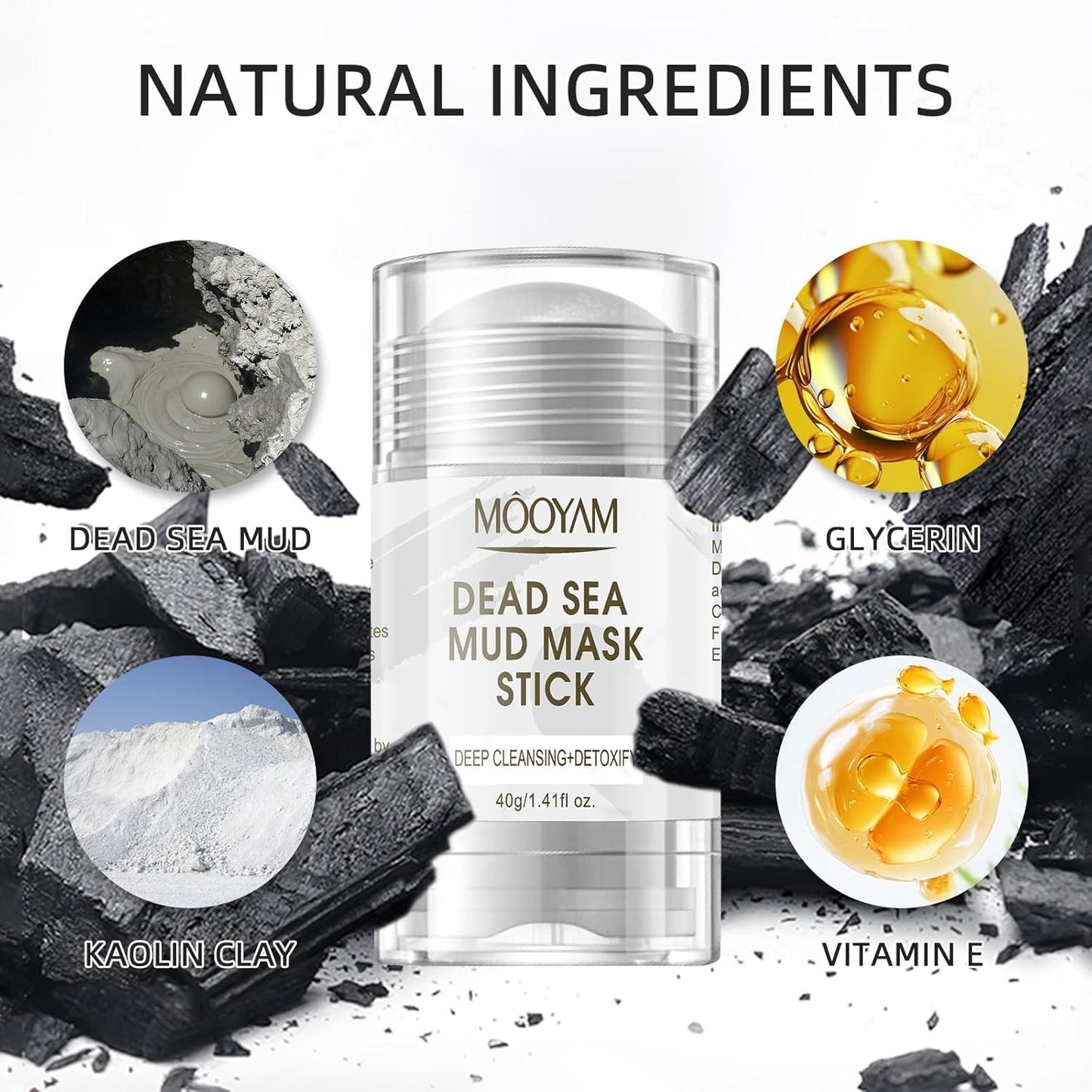 Clay Mask for Face, Dead Sea Mud Mask Stick Purifying Face Mask Deeping Cleanser Blackhead Detoxify Blemished Skin Oil Control, Dead Sea Mud Mask Skin Care for All Skin Types