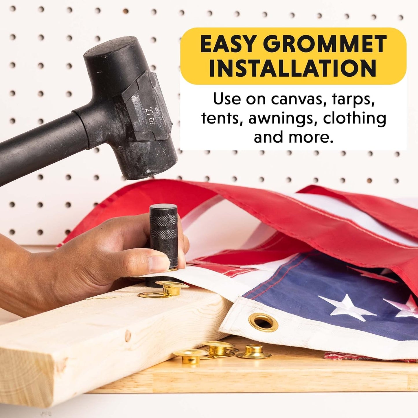 General Tools 1/2" Grommet Tool Kit - 12 Solid Brass Grommets for Tarps Repair, Fabric Rings, Reinforcing Canvases, & Canopies