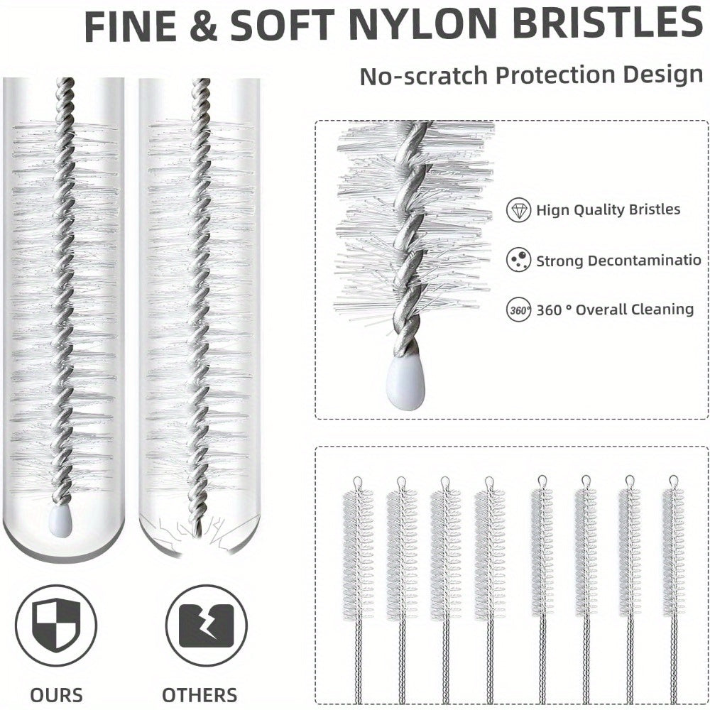 Straw Cleaner Brush Set, 8-Piece Long Cleaning Brush for Straws on Tumbler, Water Bottle, Sippy Cup, and Pipes, Tubes or Hummingbird Feeders