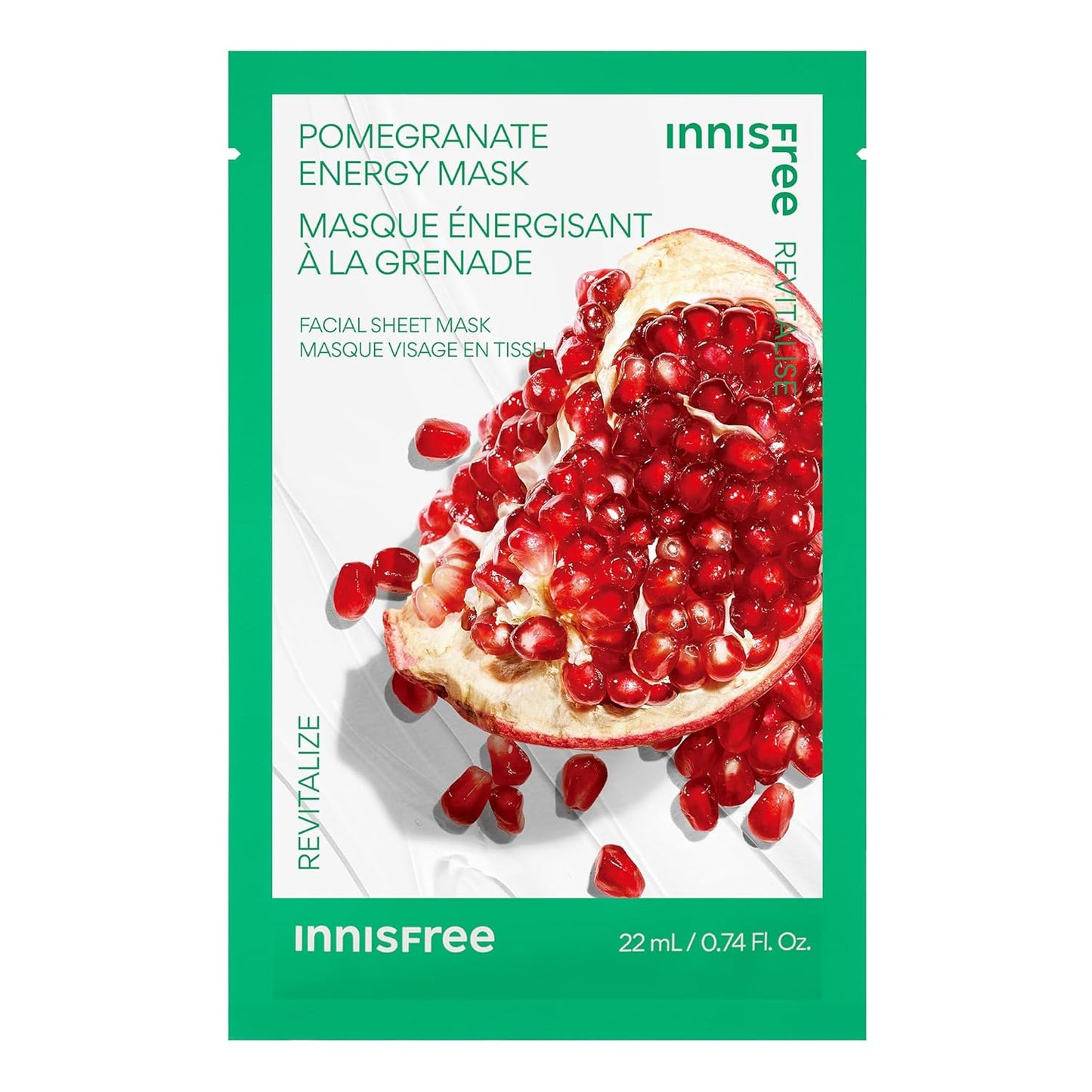 innisfree Energy Mask, Hydrating and Soothing Serum Korean Sheet Mask, Face Mask for Bright, Glowing Skin Pomegranate