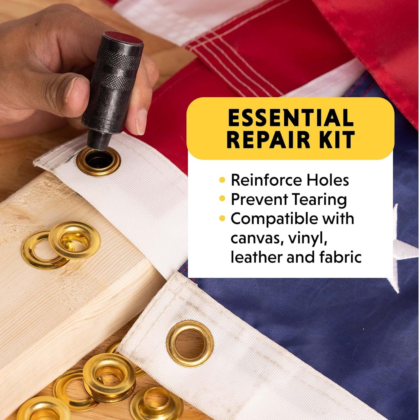 General Tools 1/2" Grommet Tool Kit - 12 Solid Brass Grommets for Tarps Repair, Fabric Rings, Reinforcing Canvases, & Canopies