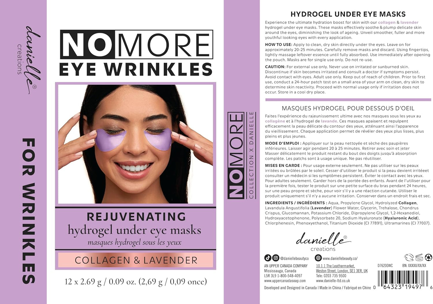 Danielle Under Eye Wrinkles No More Hydrogel Undereye Masks, 6 Pairs, Collagen & Lavender, 6 Piece