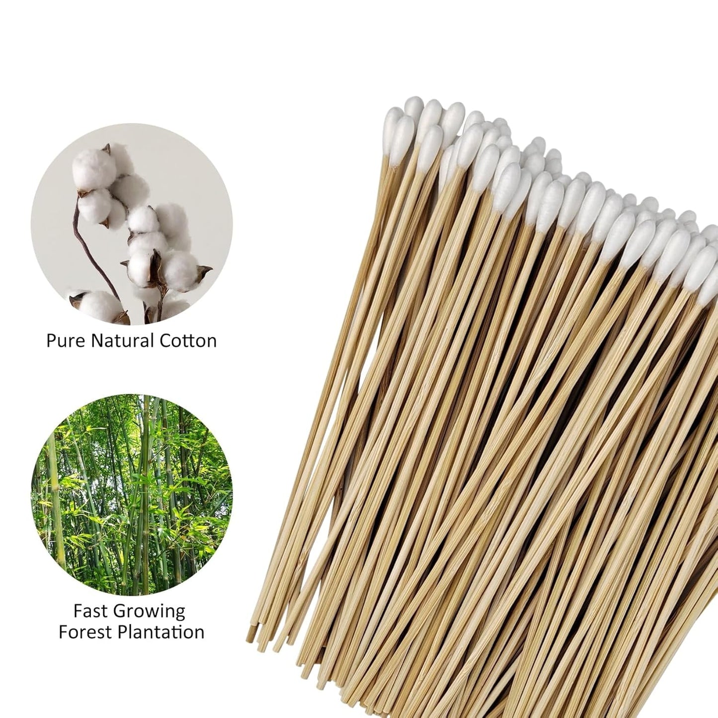 100 Pcs 6 Inch Long Bamboo Cotton Swabs with Wooden Handles-Cotton Tip Applicators for Cleaning, Makeup, Pets Care,Remover - For Ceramics, Jewelry (100)