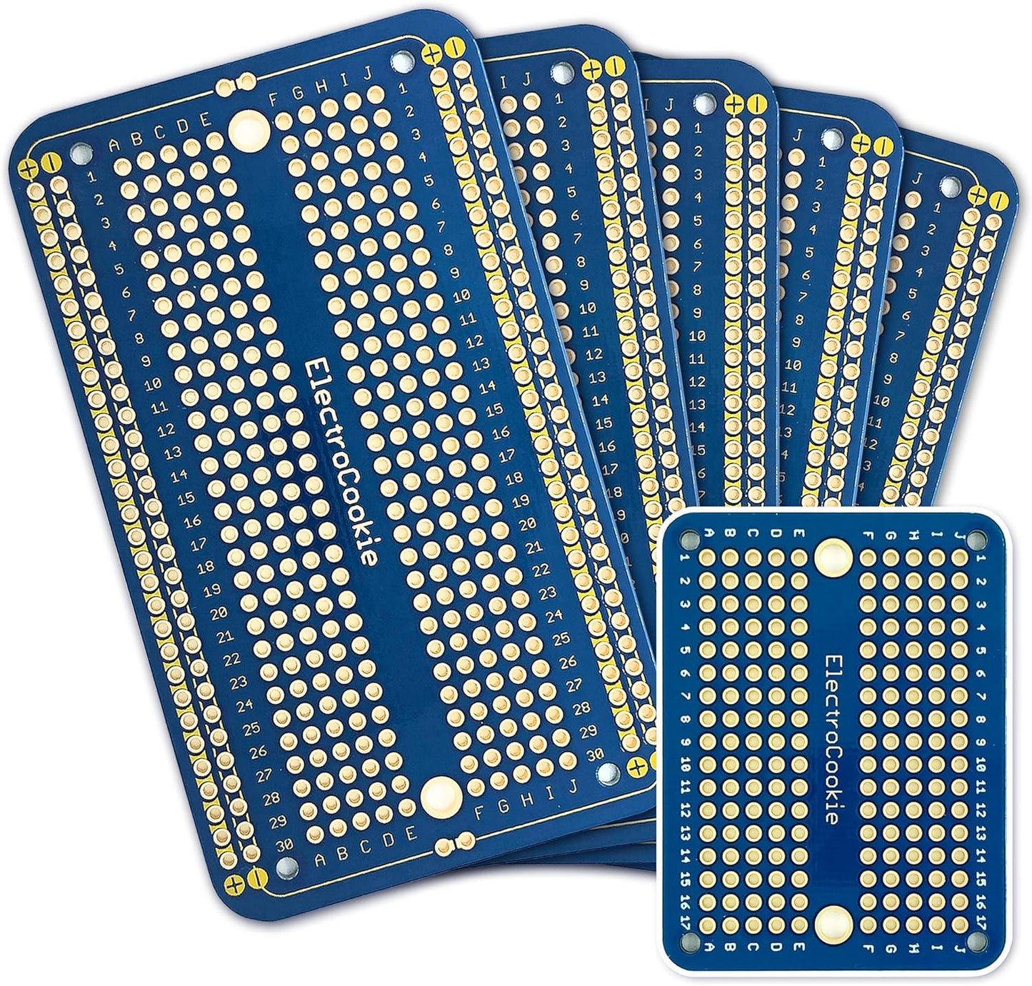 Prototype PCB Solderable Breadboard for Electronics Projects Compatible for DIY Arduino Soldering Projects, Gold-Plated (5 Pack + 1 Mini Board, Matte Black) 1.Blue