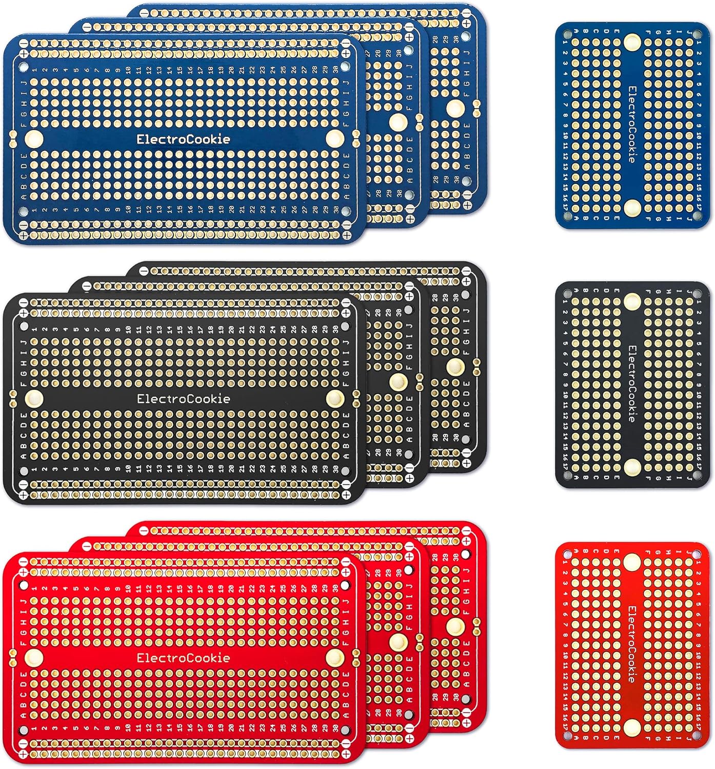 Prototype PCB Solderable Breadboard for Electronics Projects Compatible for DIY Arduino Soldering Projects, Gold-Plated (5 Pack + 1 Mini Board, Matte Black) 4.Multicolor 9Pack+3Mini