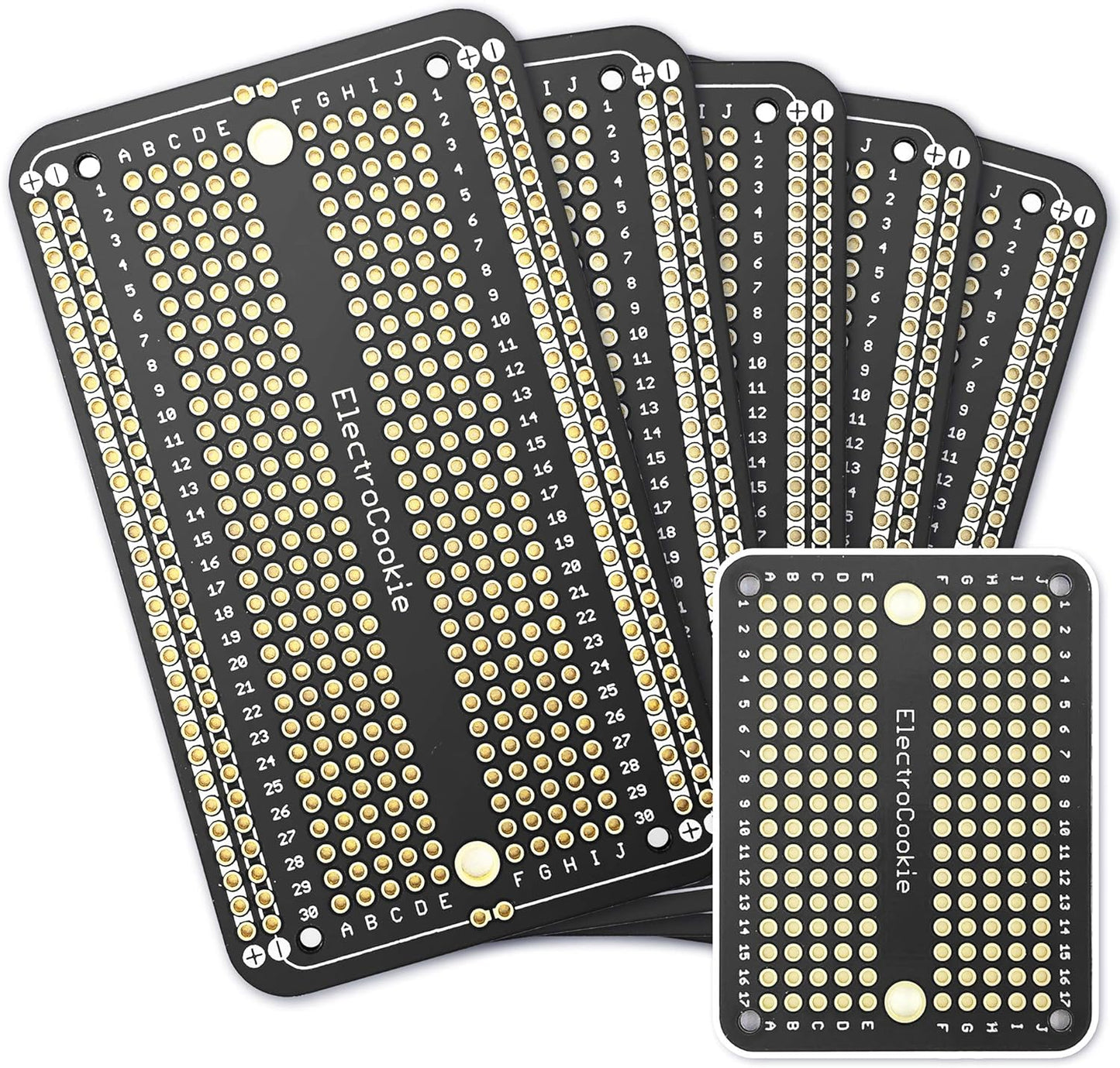 Prototype PCB Solderable Breadboard for Electronics Projects Compatible for DIY Arduino Soldering Projects, Gold-Plated (5 Pack + 1 Mini Board, Matte Black) 2.Black