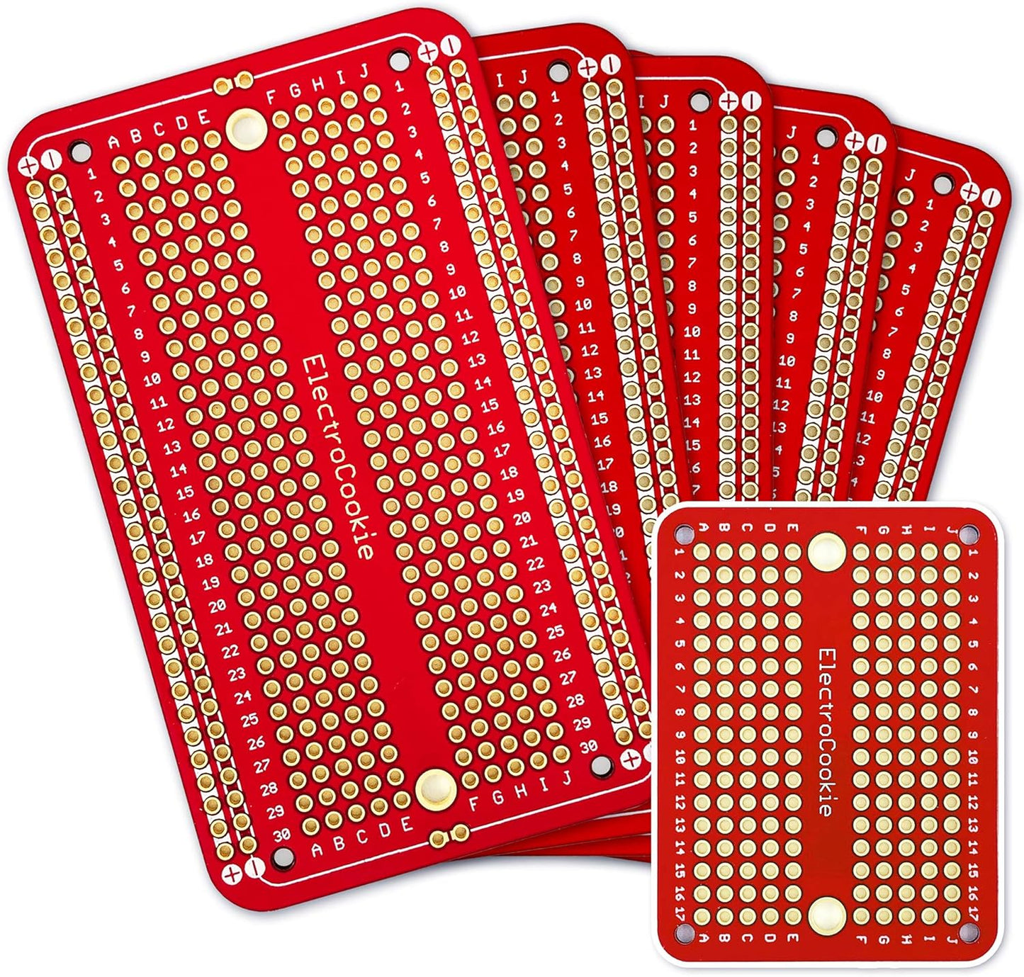Prototype PCB Solderable Breadboard for Electronics Projects Compatible for DIY Arduino Soldering Projects, Gold-Plated (5 Pack + 1 Mini Board, Matte Black) 3.Red
