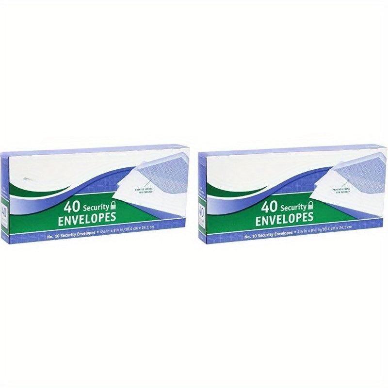 #10 Envelopes, Security Printed Lining for Privacy, Gummed Closure, All-Purpose 20-Ib Paper, 4-1/8" x 9-1/2", White, 40 Letter Size Envelopes per Box (75214) No Window 40 Box (Pack of 2)