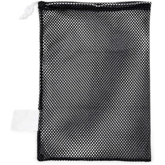 Mesh Sports Equipment Bag, Black, 12x18 Inches - Multipurpose, Nylon Drawstring Bag with Lock and ID Tag for Balls, Beach, Laundry black 12" X 18"