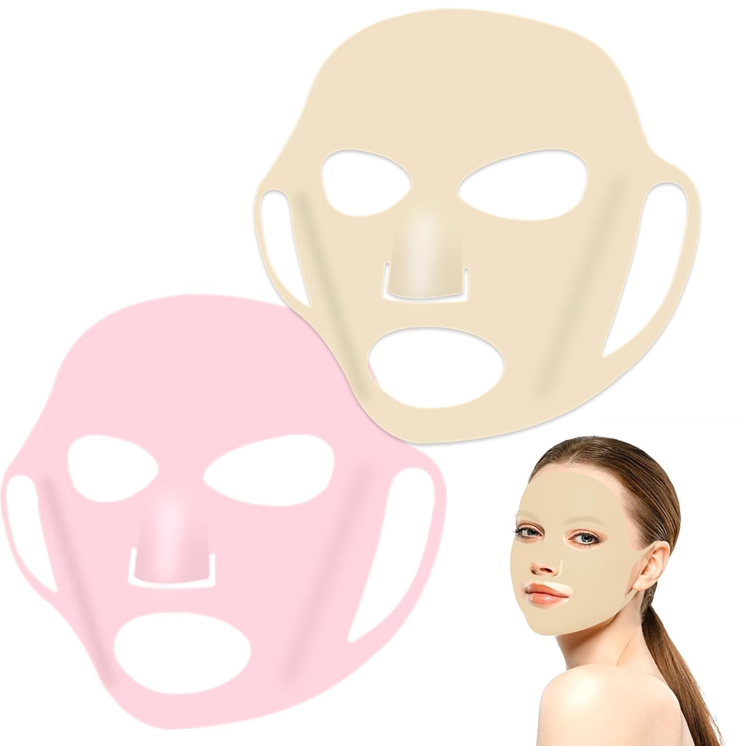 2Pcs Sheets Silicone Face Mask Holder Reusable Mask Cover, Anti-Wrinkle Moisturizing 3D Facial Mask Cover Prevent Evaporation Falling Skincare Beauty Spa for Women Men (Pink, Gold)