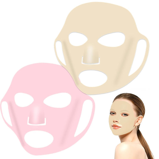 2Pcs Sheets Silicone Face Mask Holder Reusable Mask Cover, Anti-Wrinkle Moisturizing 3D Facial Mask Cover Prevent Evaporation Falling Skincare Beauty Spa for Women Men (Pink, Gold)
