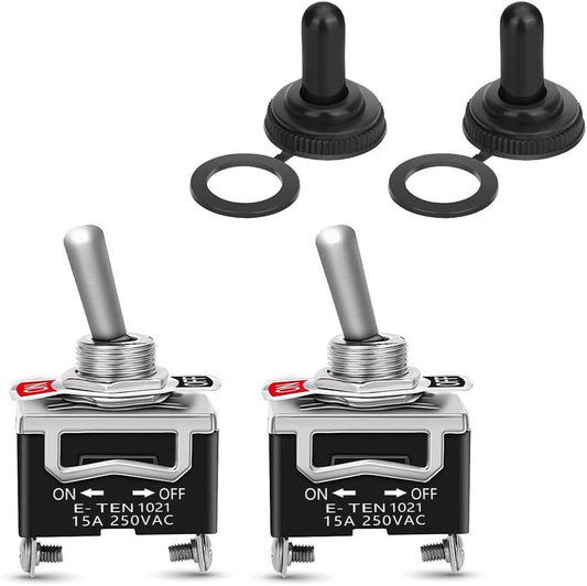 2PCS Toggle Switch 12V SPST ON/Off Waterproof Marine Toggle Switch,15A 250VAC Single Pole Solid Metal DC Switch for Chassis Lamp,Fog Lamps,Dome Light of Car,Truck,SUV (2 Pin) 2 Pin
