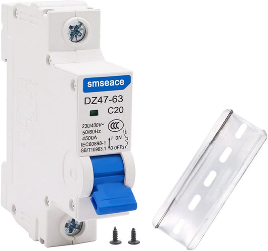 Miniature Circuit Breaker Low Voltage AC 20A 230/400V,1 Pole AC Disconnect Switch C20 DIN Rail Mount Used to Protect Circuit Equipment 20A