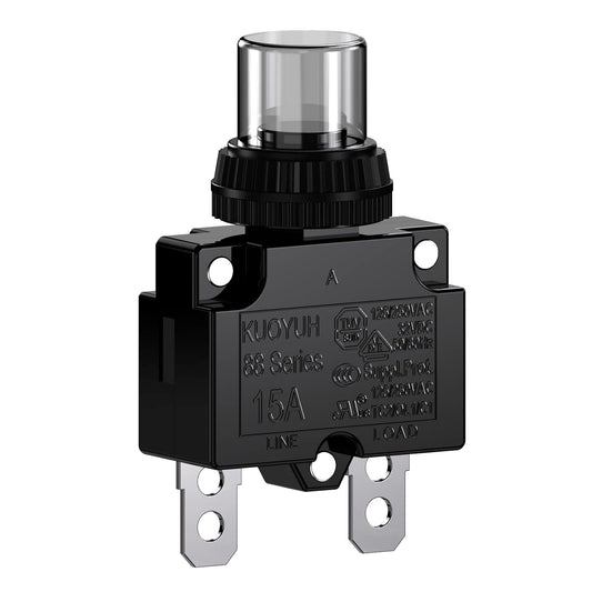 15Amp Circuit Breakers Thermal Overload Switch Protector 88 Series Manual Push Button Reset with Quick Connect Terminals and Waterproof Button Cap 32VDC or 125/250VAC 15A