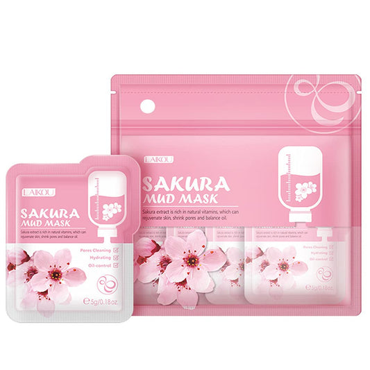7 Pcs Sakura Face Mud Portable Face Mask Clay Clean Pore Skin Improve Facial Blemishes Moisturizing Oil Control Day & Night Skin Care (Sakura Mud) Sakura Mud
