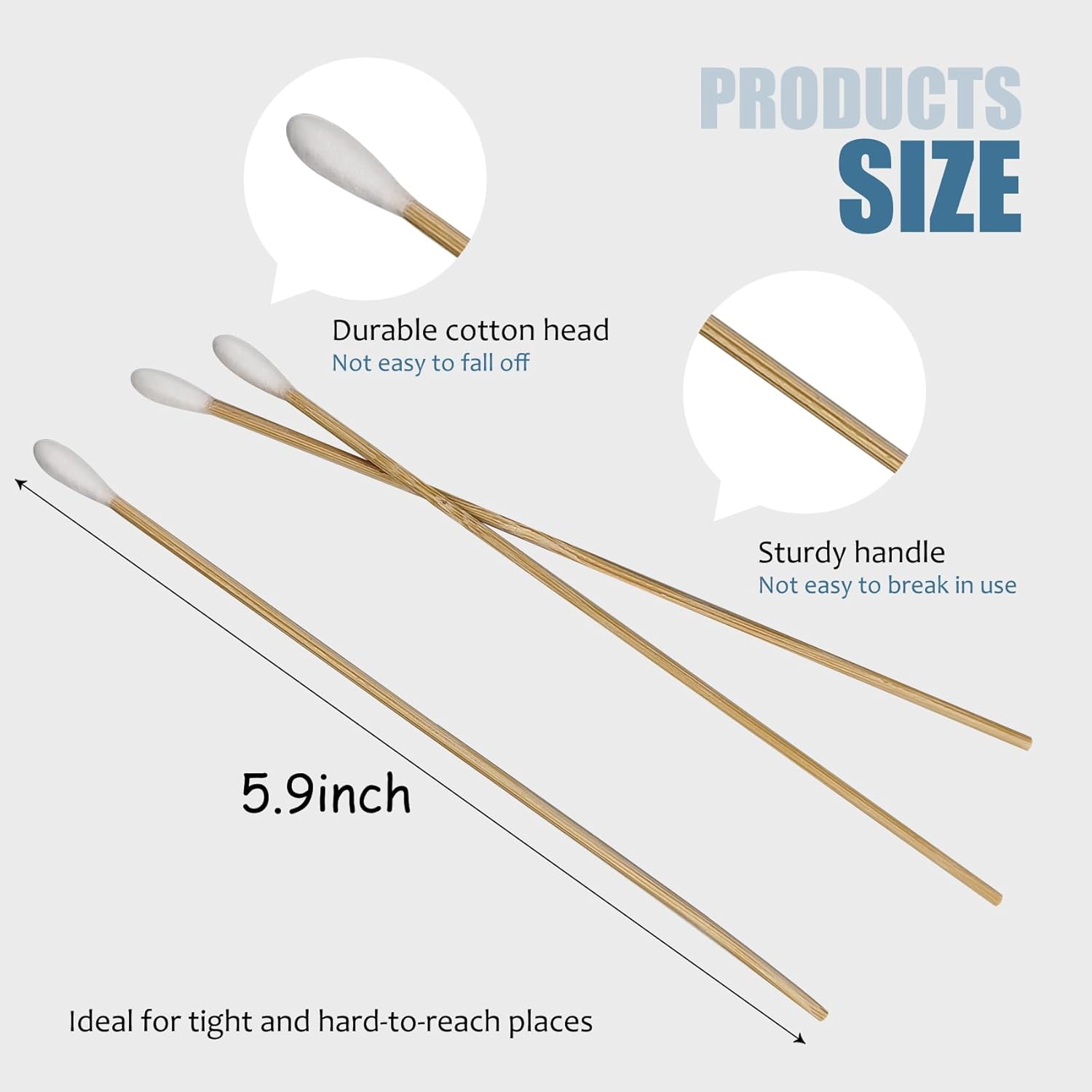 100 Pcs 6 Inch Long Bamboo Cotton Swabs with Wooden Handles-Cotton Tip Applicators for Cleaning, Makeup, Pets Care,Remover - For Ceramics, Jewelry (100)