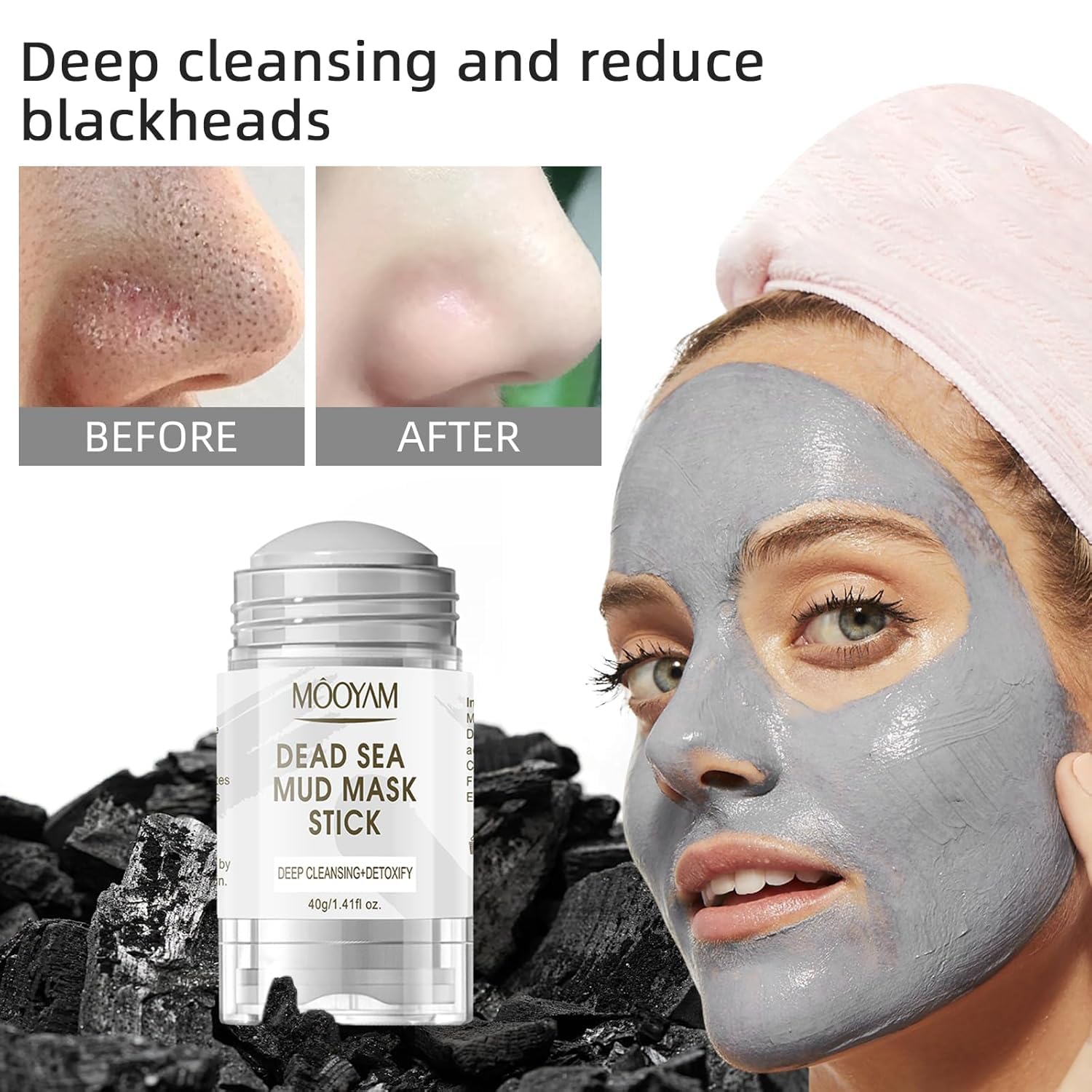 Clay Mask for Face, Dead Sea Mud Mask Stick Purifying Face Mask Deeping Cleanser Blackhead Detoxify Blemished Skin Oil Control, Dead Sea Mud Mask Skin Care for All Skin Types