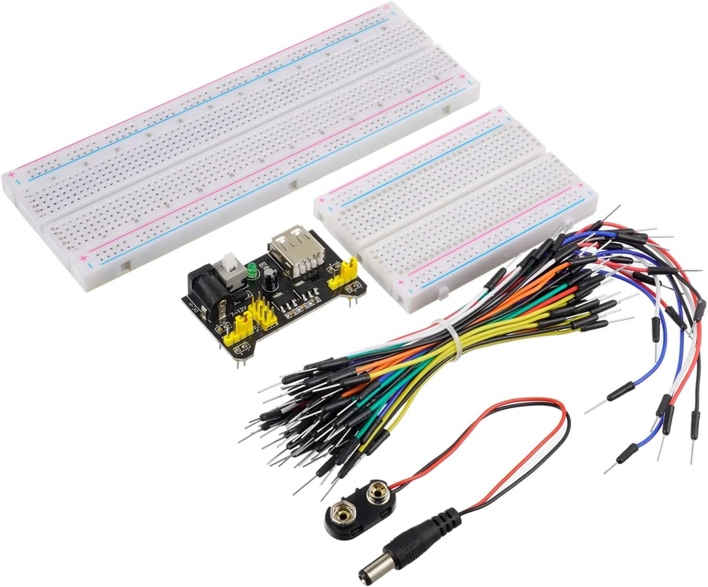 Breadboard Kit with Power Supply Module， Jumper Wires，Battery Clip，830 & 400 tie-Points Breadboard