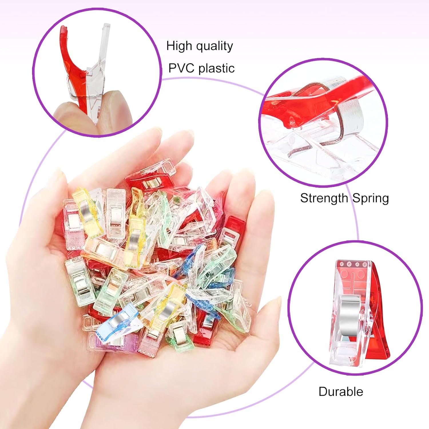 Sewing Supplies, Premium Plastic Clips, Sewing Notions for Sewing Quilting Supplies Crafting Tools, Sewing Clips for Fabric and Quilting, Multipurpose Sewing Clips, Pack of 100, Add Two Ruler.