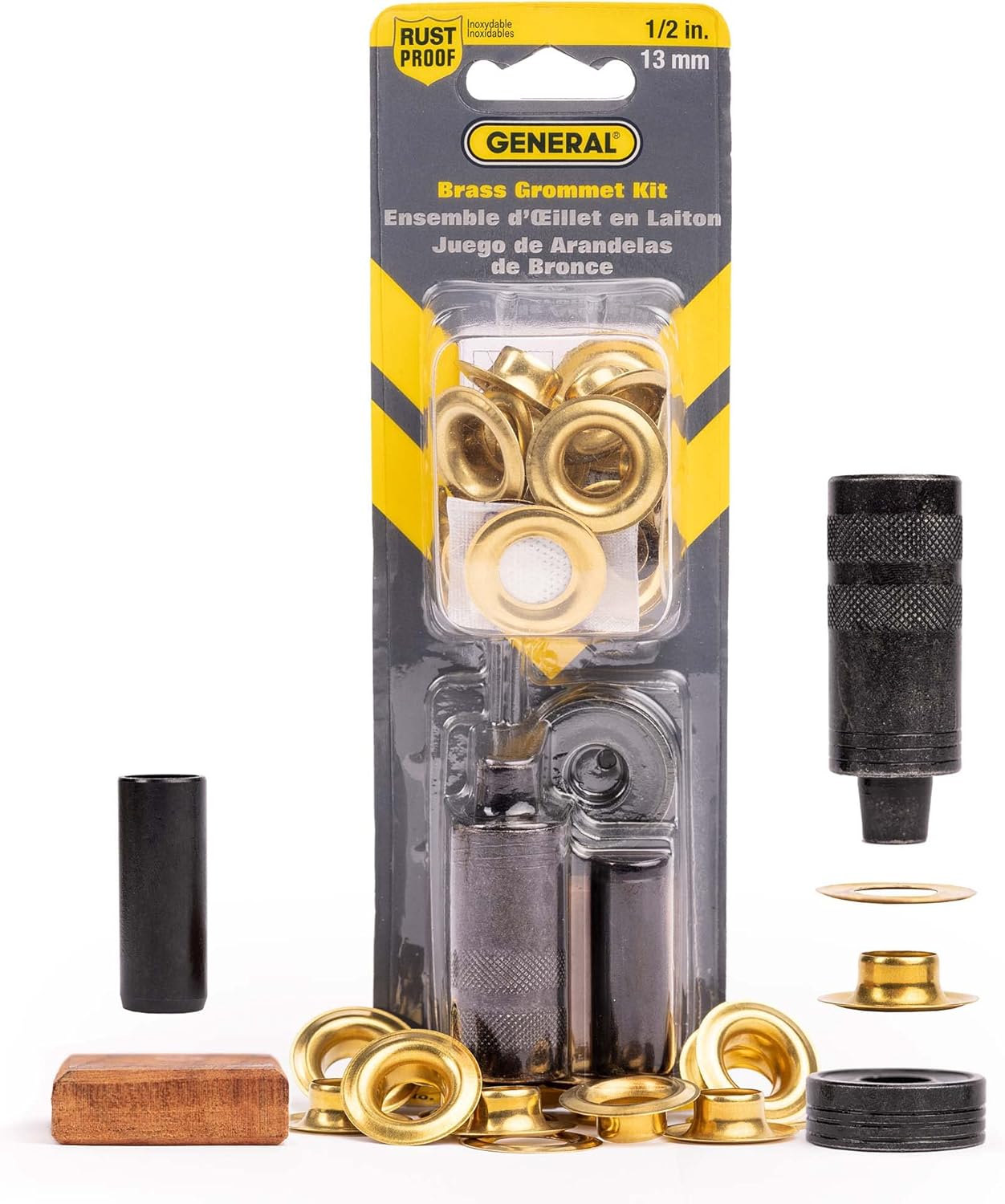 General Tools 1/2" Grommet Tool Kit - 12 Solid Brass Grommets for Tarps Repair, Fabric Rings, Reinforcing Canvases, & Canopies